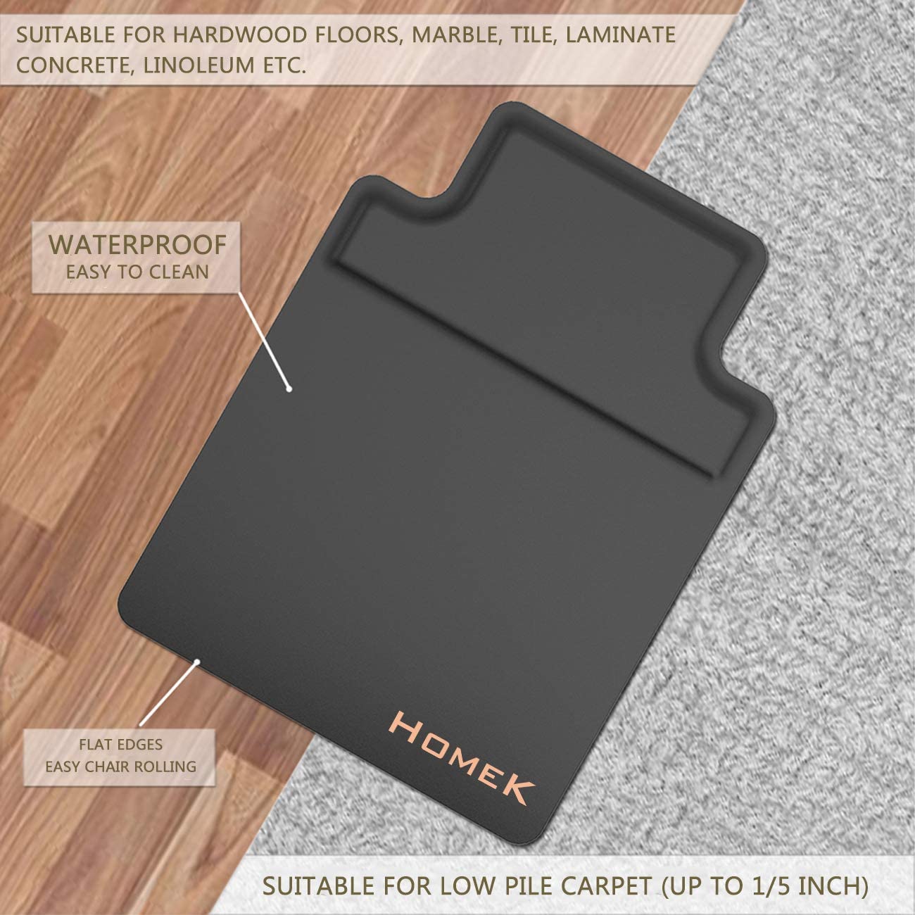 2 In 1 Anti Fatigue Standing Desk Office Chair Mat for Hardwood Floor